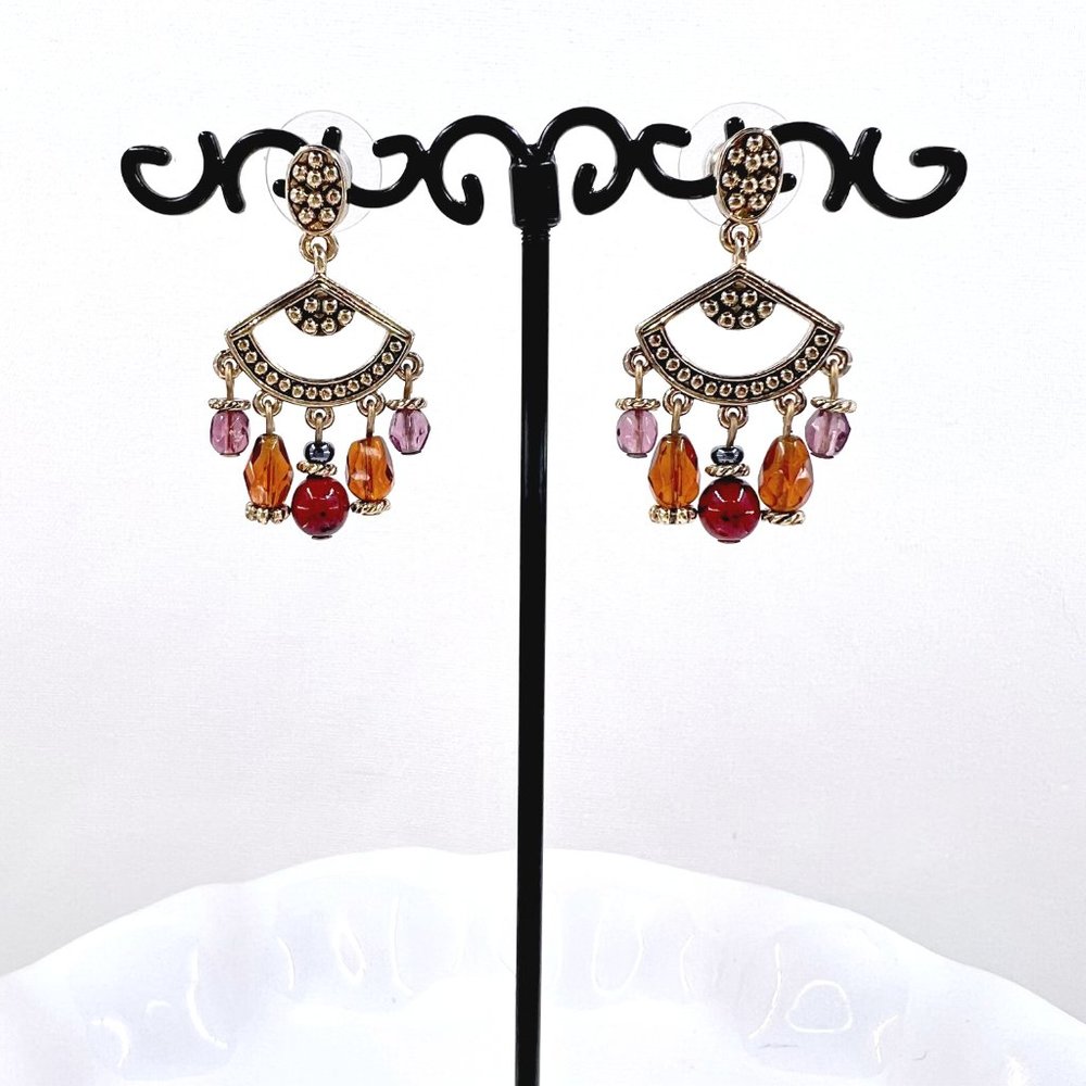 NWT – Napier – Multi Color Beaded Dangle Textured Gold Tone 1.25” Post Earrings